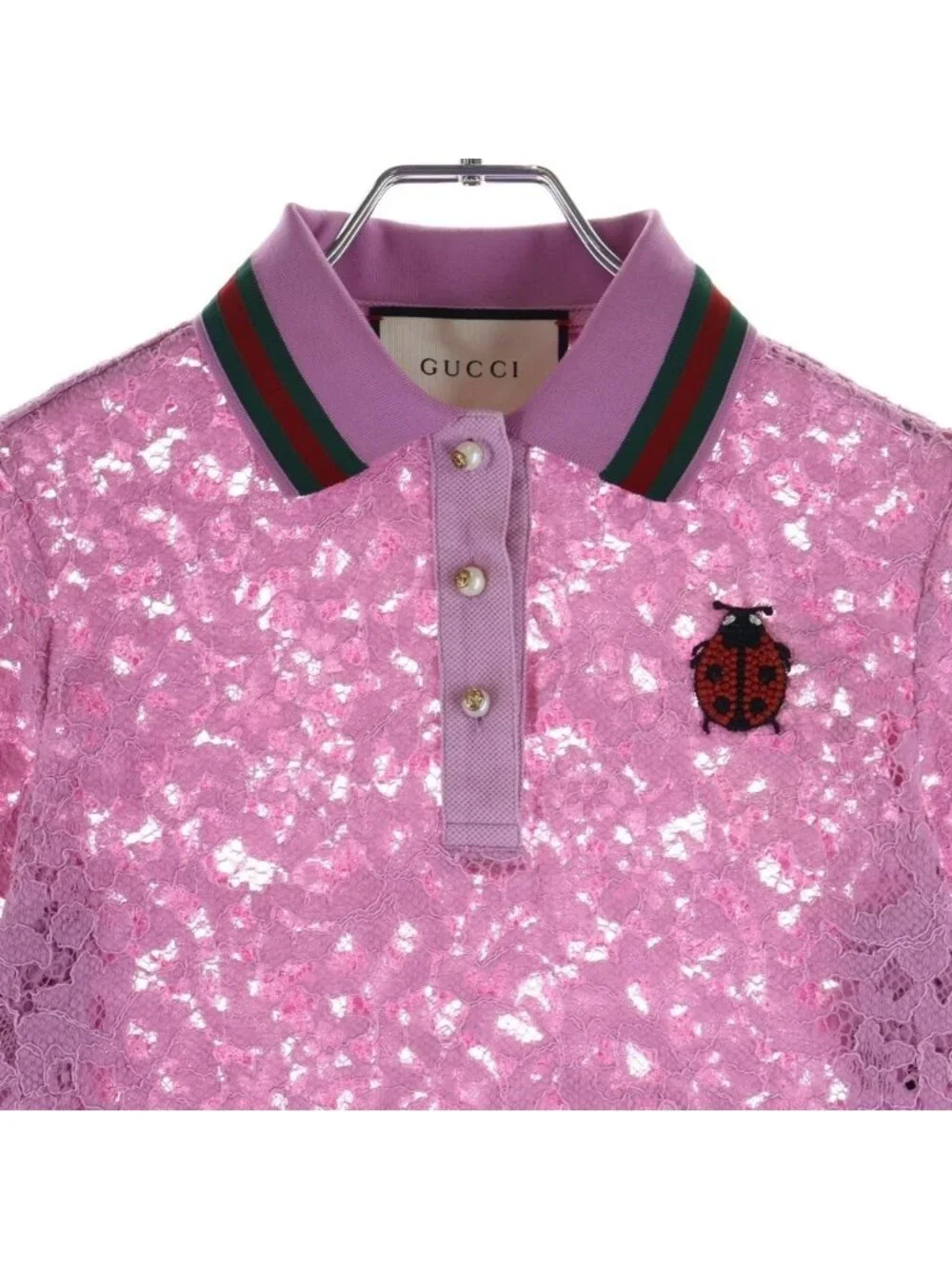 Gucci Polo Shirt Lace Short Sleeve Pink